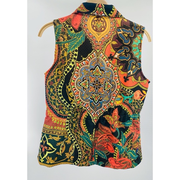 Cubism Artful Colorful Collard Zip Up Sleeveless Vest - Picture 3 of 8